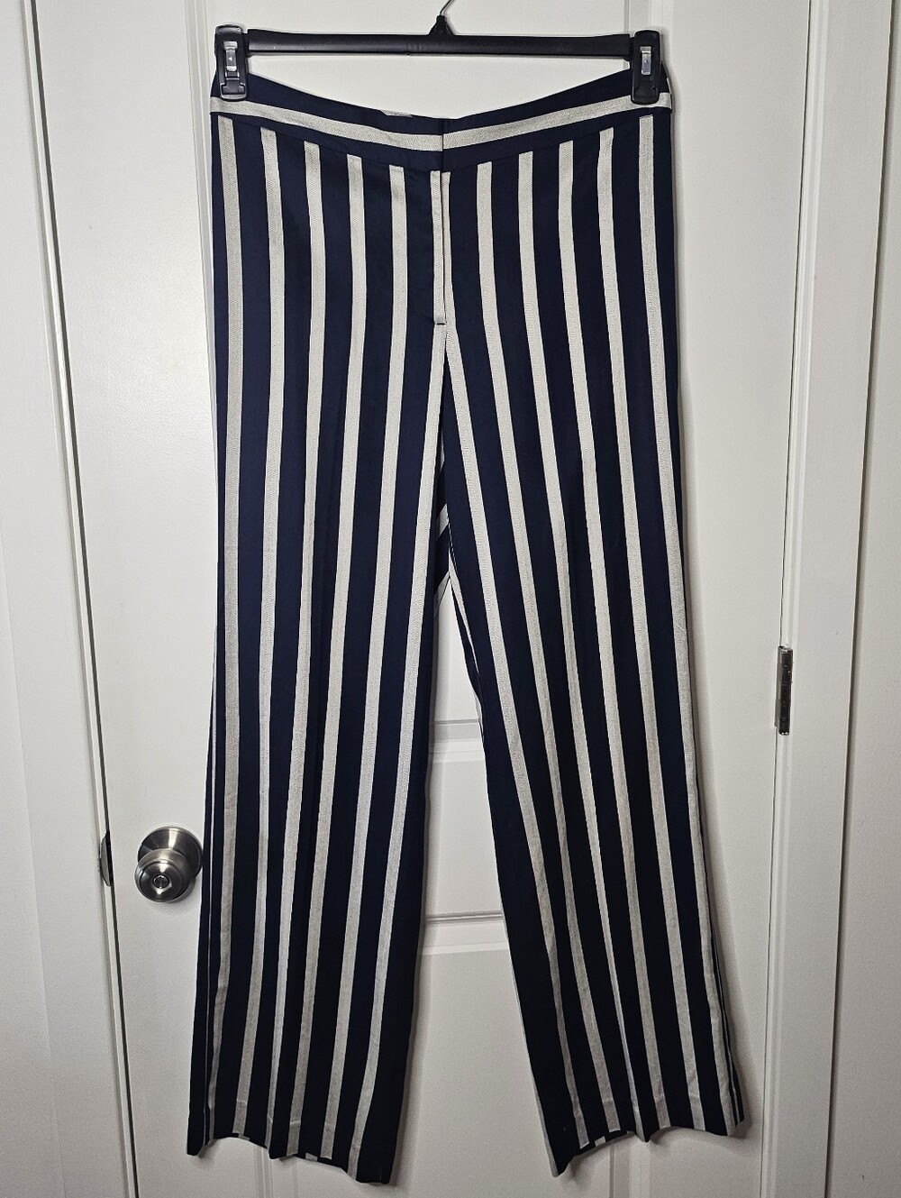 Ann Taylor Factory Dress Pants 8 Navy Light Grey Striped Wide Leg High Rise New - Picture 2 of 14